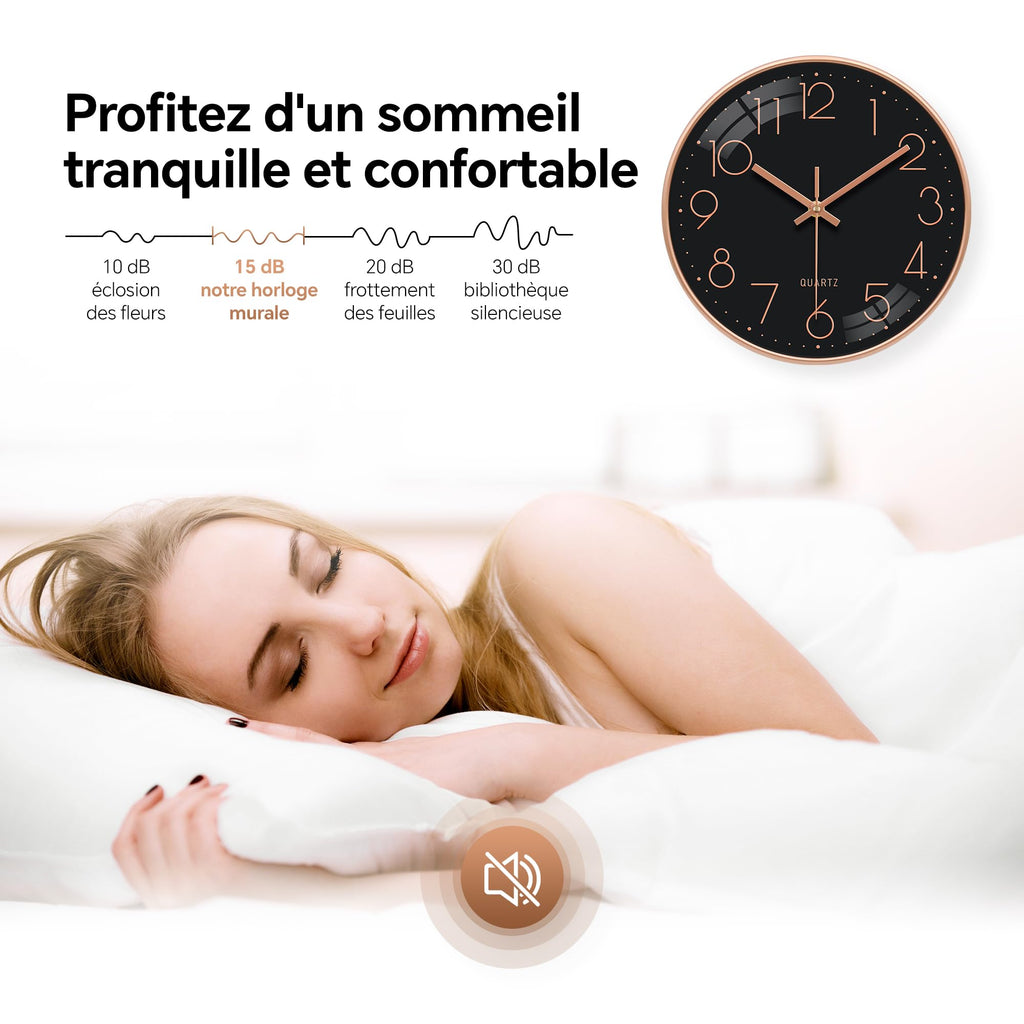 VIKMARI Horloge Murale 20 cm Moderne, Silencieuse, Or Rose, Cuisine, Salon | Décoration cuisine, horloge design moderne, grands chiffres 3D, silencieuse sans tic-tac, idéale pour salon et chambre