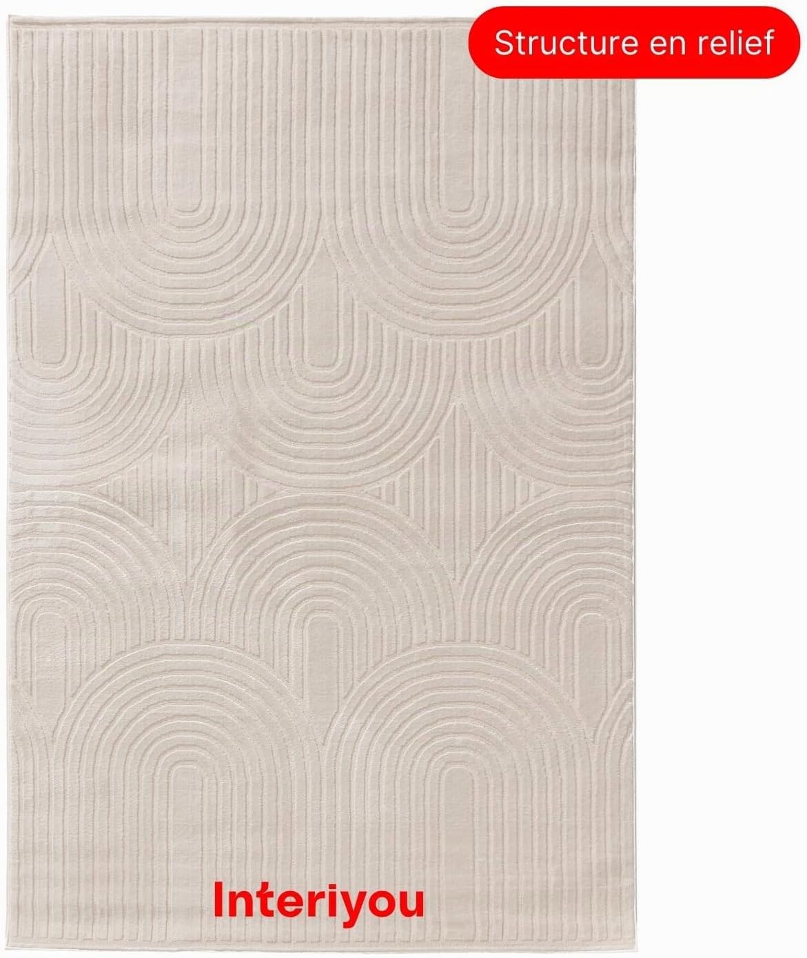 Interiyou Tapis Salon à Poils Courts Cannes - 120x170 Crème - Motif bohème scandinave avec Effet 3D - Plat et géométrique - Poil Ras pour Chambre, Couloir, Bureau