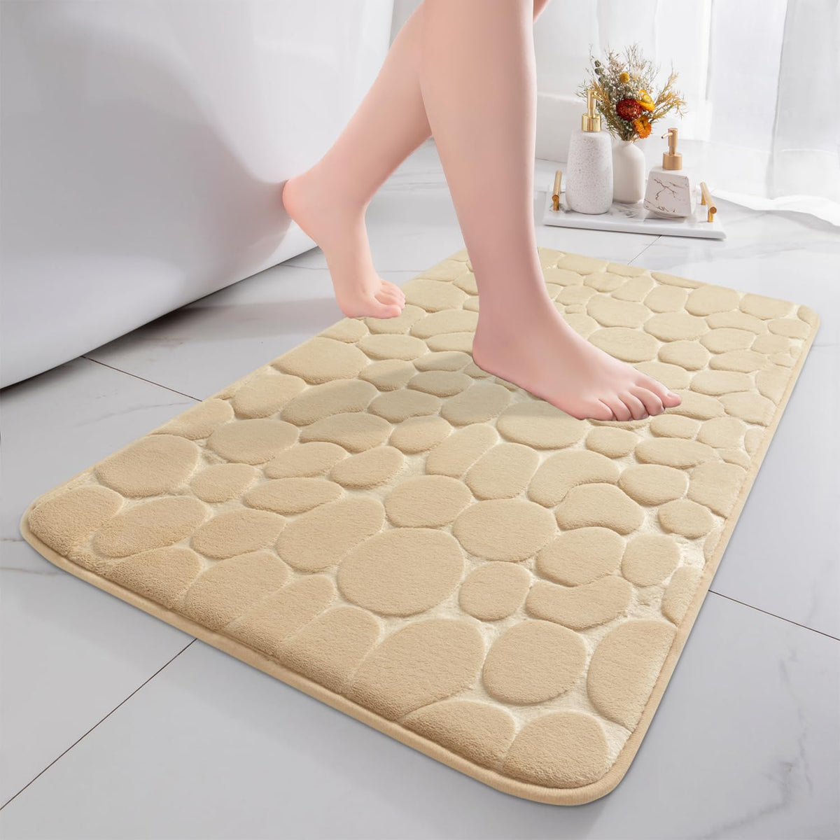 chakme Tapis de Bain en Mousse à mémoire de Forme - Tapis de Douche Absorbant - Tapis de Bain - Tapis décoratif - Antidérapant - pour Salle de Bain et Salon - 43 x 61 cm - Gris foncé