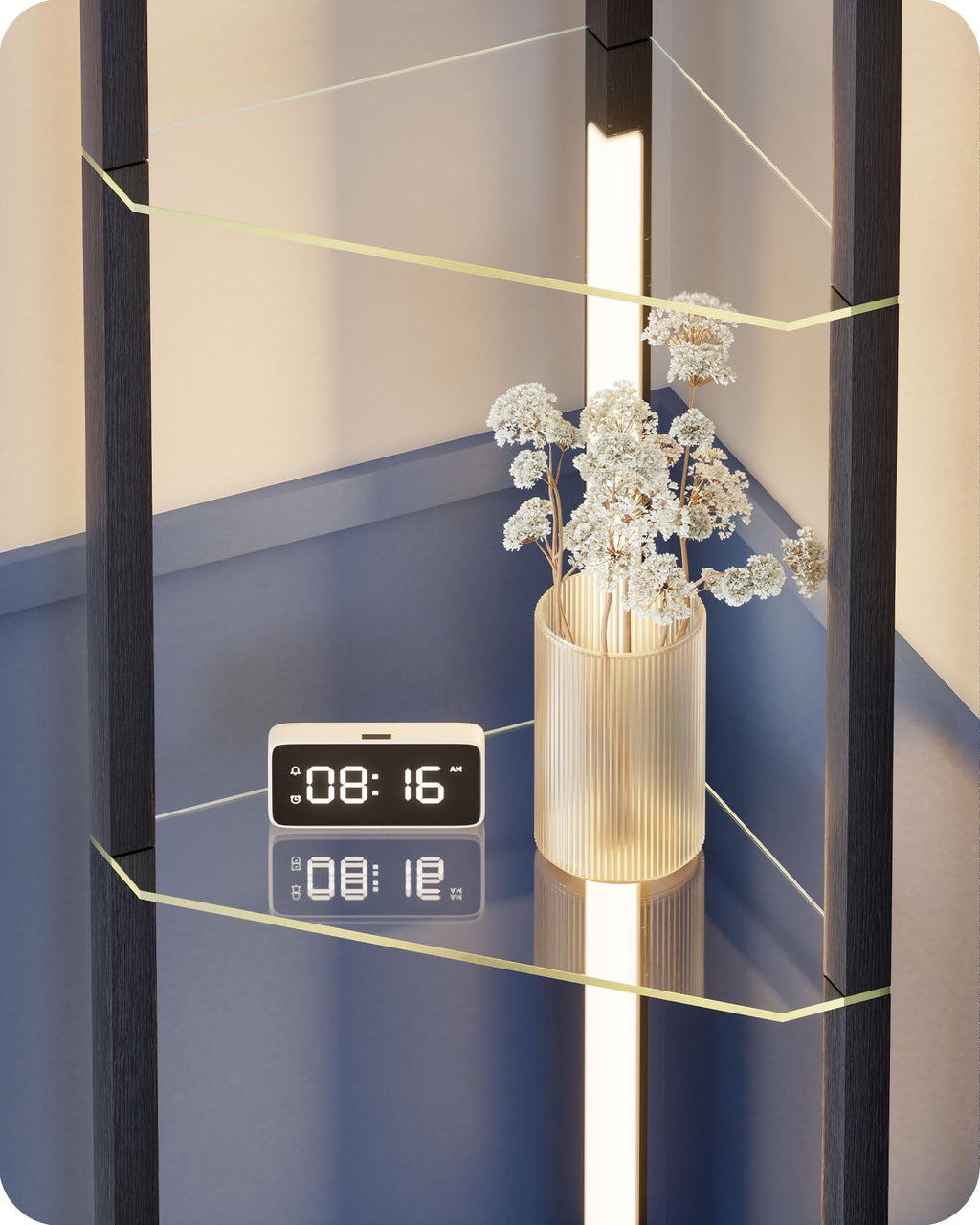 EDISHINE Lampadaire avec Étagère pour Salon, LED Dimmable, Noir | 3 Températures de Couleur, Lampadaire LED avec Tige Pivotante à 360°, Interrupteur au Pied, Étagère d’Angle Éclairée