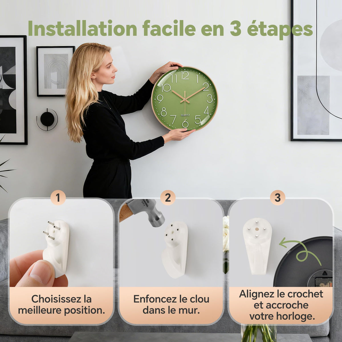 VIKMARI Horloge Murale 20 cm Moderne, Silencieuse, Or Rose, Cuisine, Salon | Décoration cuisine, horloge design moderne, grands chiffres 3D, silencieuse sans tic-tac, idéale pour salon et chambre