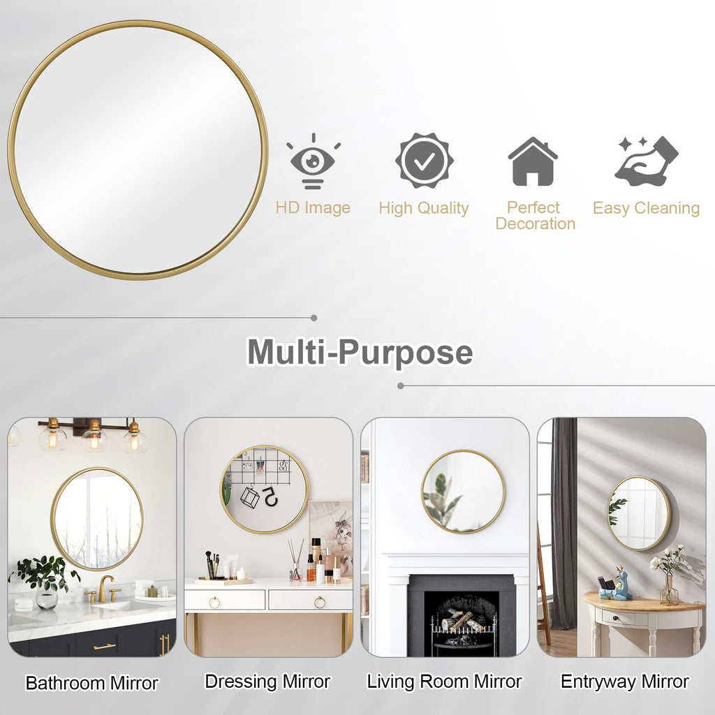 WOLTU Miroir Mural Rond, Miroir Salle de Bain, Ø50 cm, Doré | Cadre en Métal, Miroir Rond Décoratif pour Entrée, Chambre, Maquillage, Couloir, Moderne
