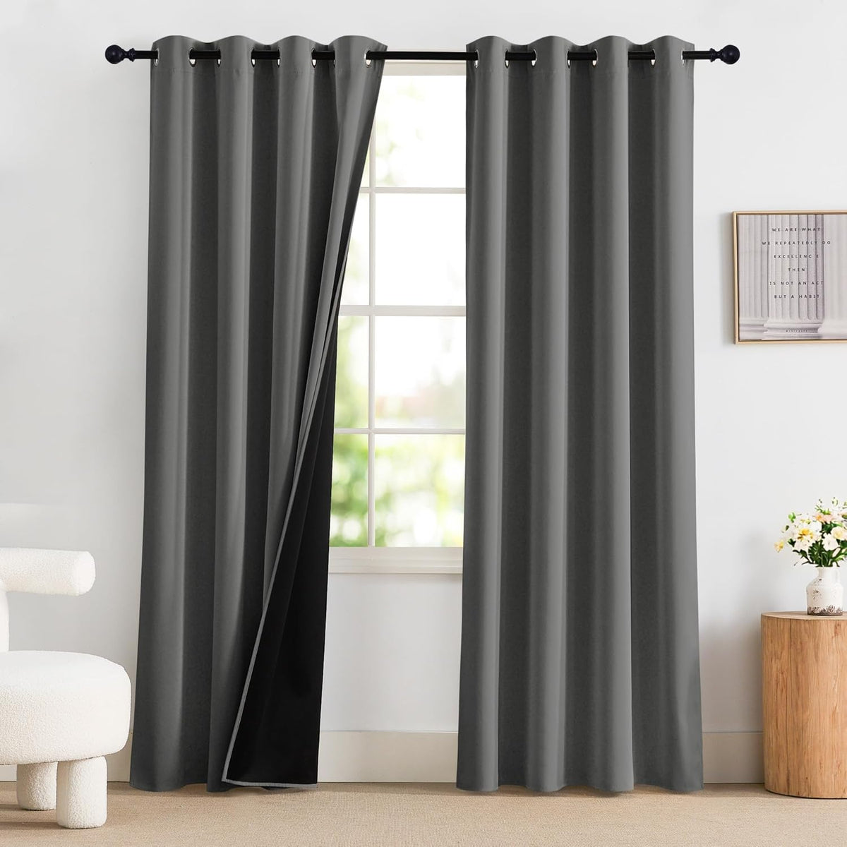 PONY DANCE Lot de 2 Rideau Occultant Thermique Isolant Anti Froid et Chaleur 140x240 (lxH) Tenture Opaque à Oeillets Isolation Lumiere Uv Decoration Chambre Maison Salon Intérieurs, Gris | 140x240 (lxH),Tenture Opaque à Oeillets, Isolation Lumiere anti Uv