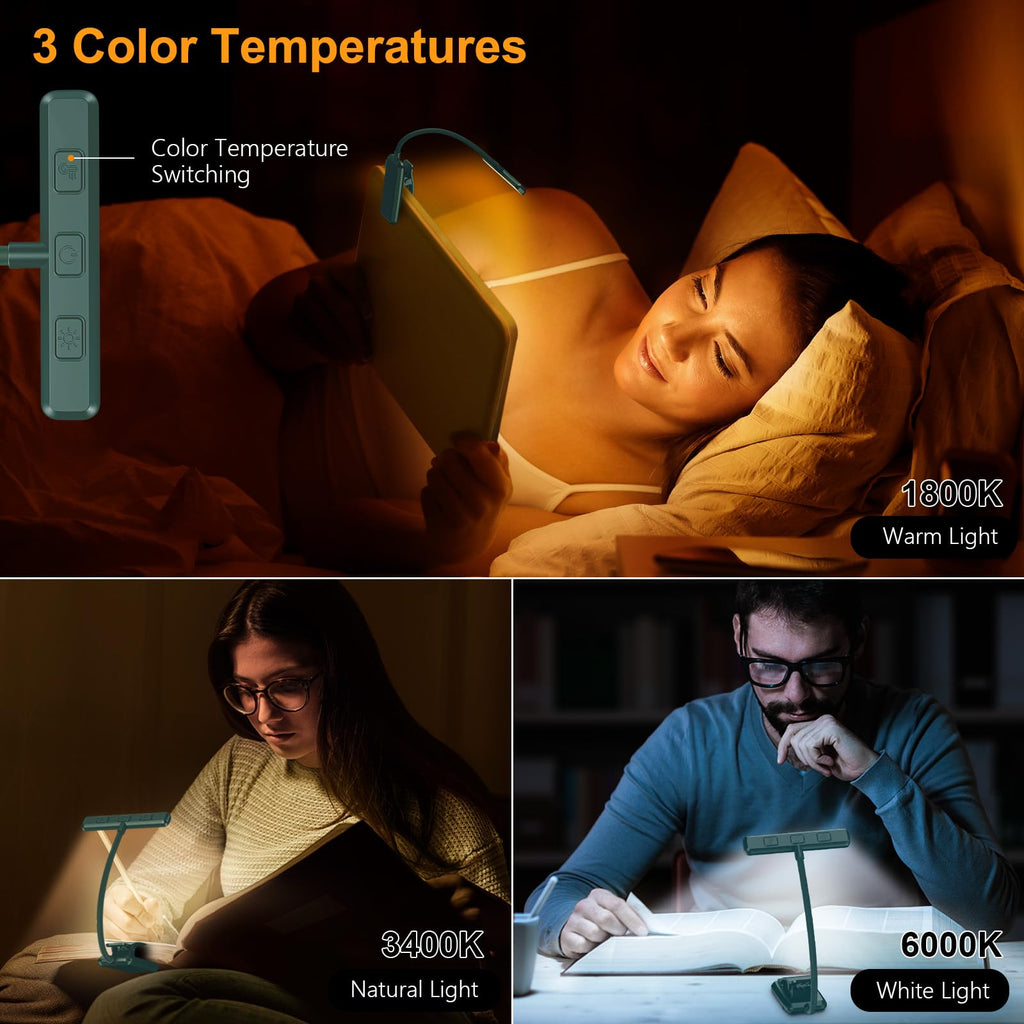 Gritin Lampe de Lecture 19LED Liseuse Clip Rechargeable Protection des Yeux | Gradation en Continu &3 Couleurs (Ambre/Blanc/Mixte), 360°Cou Flexible, Longue Durée, Légère&Portable pour Lire au Lit