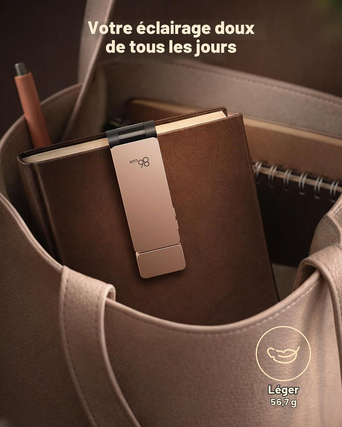 86lux Lampe de Lecture Rechargeable Liseuse LED USB-C, Vert | Lampe à Pince Marque-Page avec 3 Températures de Couleur, Jusqu'à 80H d'Autonomie