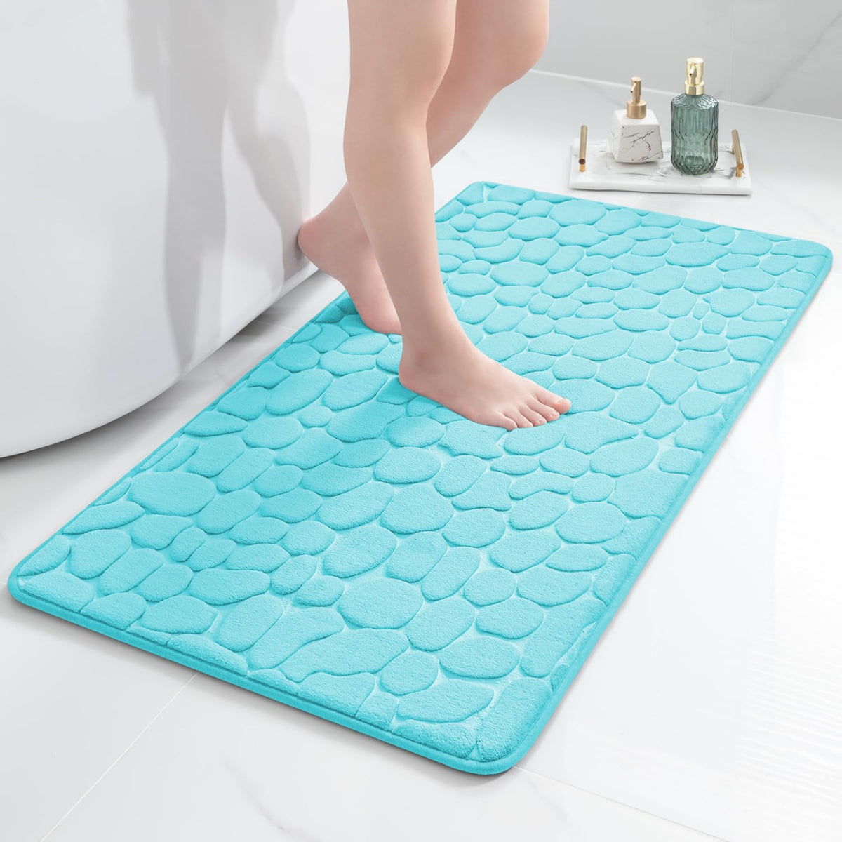 chakme Tapis de Bain en Mousse à mémoire de Forme - Tapis de Douche Absorbant - Tapis de Bain - Tapis décoratif - Antidérapant - pour Salle de Bain et Salon - 43 x 61 cm - Gris foncé