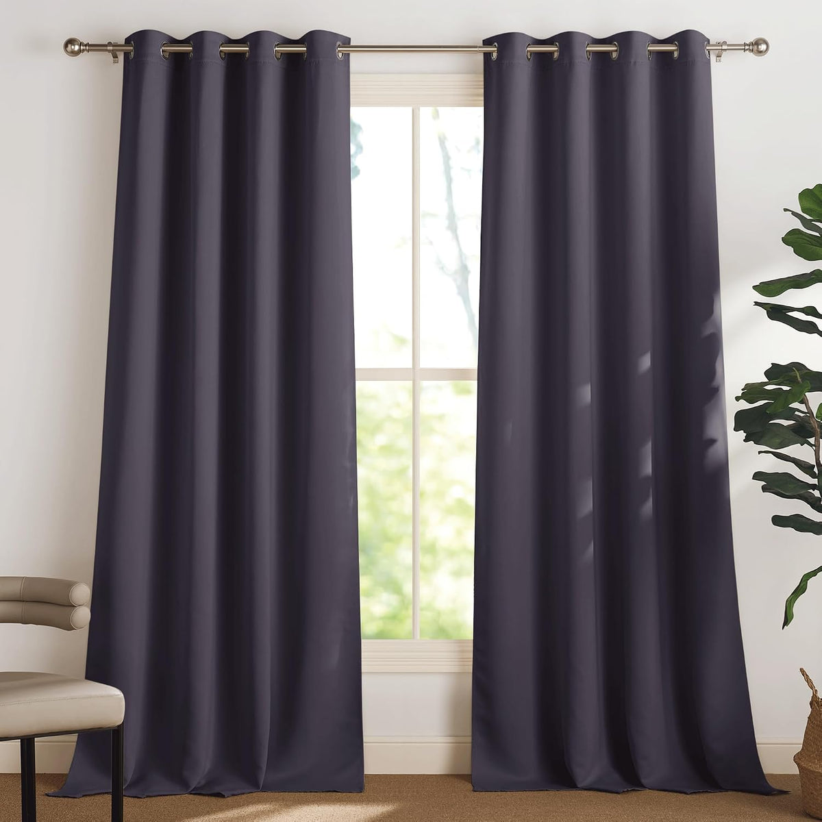 PONY DANCE Lot de 2 Rideau Occultant Thermique Isolant Anti Froid et Chaleur 140x240 (lxH) Tenture Opaque à Oeillets Isolation Lumiere Uv Decoration Chambre Maison Salon Intérieurs, Gris | 140x240 (lxH),Tenture Opaque à Oeillets, Isolation Lumiere anti Uv