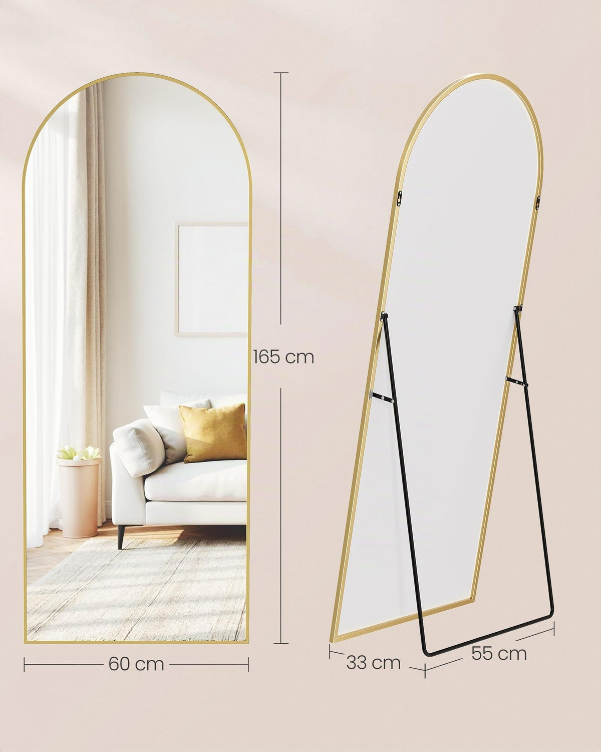 SONGMICS Miroir Intégral, 160 x 50 cm, Miroir Arqué sur Pied, à Poser au Sol, Cadre en Alliage d’Aluminium, Verre Trempé, pour Chambre, Salon, Dressing, Noir d'encre LFM031B01 | Cadre en alliage d'aluminium pour chambre à coucher, salon, vestiaire, noir m