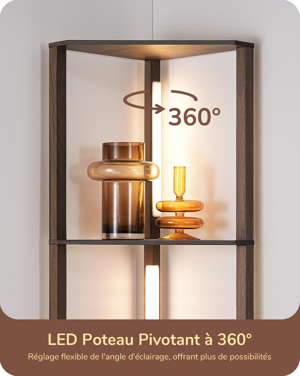 EDISHINE Lampadaire avec Étagère pour Salon, LED Dimmable, Noir | 3 Températures de Couleur, Lampadaire LED avec Tige Pivotante à 360°, Interrupteur au Pied, Étagère d’Angle Éclairée