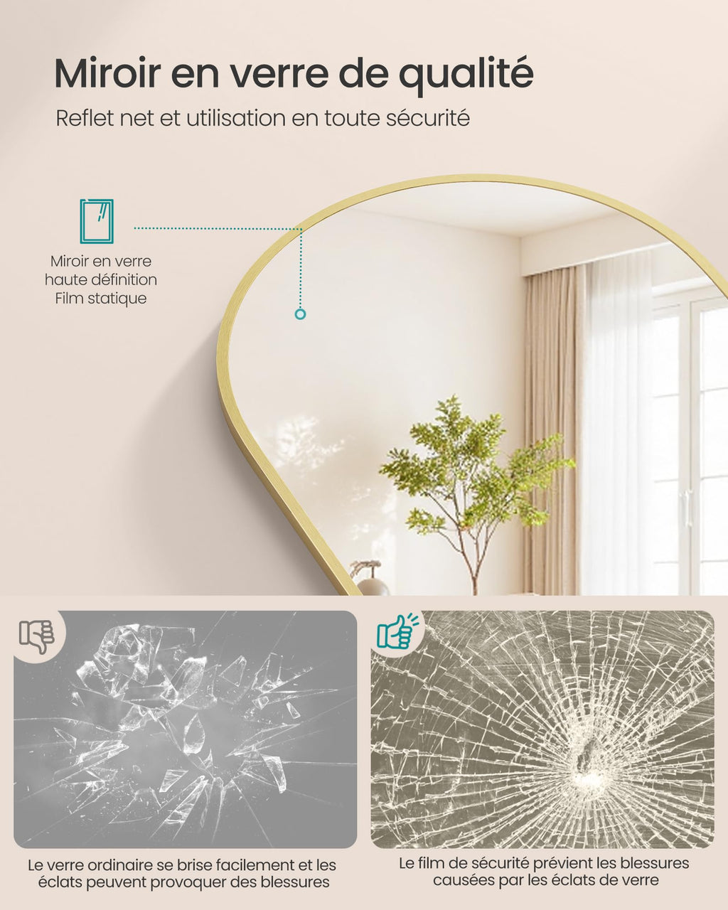 SONGMICS Miroir Intégral, 160 x 50 cm, Miroir Arqué sur Pied, à Poser au Sol, Cadre en Alliage d’Aluminium, Verre Trempé, pour Chambre, Salon, Dressing, Noir d'encre LFM031B01 | Cadre en alliage d'aluminium pour chambre à coucher, salon, vestiaire, noir m