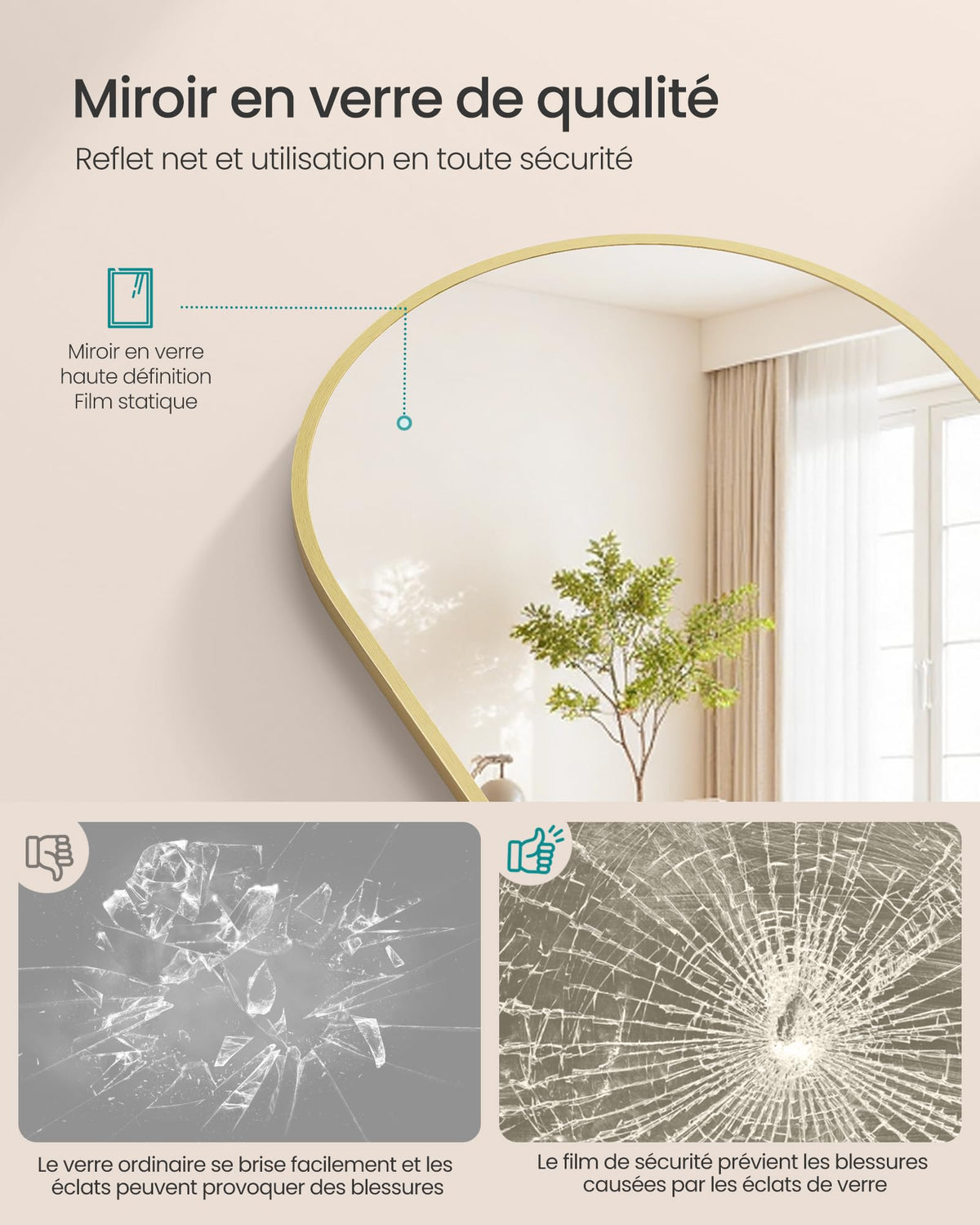 SONGMICS Miroir Intégral, 160 x 50 cm, Miroir Arqué sur Pied, à Poser au Sol, Cadre en Alliage d’Aluminium, Verre Trempé, pour Chambre, Salon, Dressing, Noir d'encre LFM031B01 | Cadre en alliage d'aluminium pour chambre à coucher, salon, vestiaire, noir m