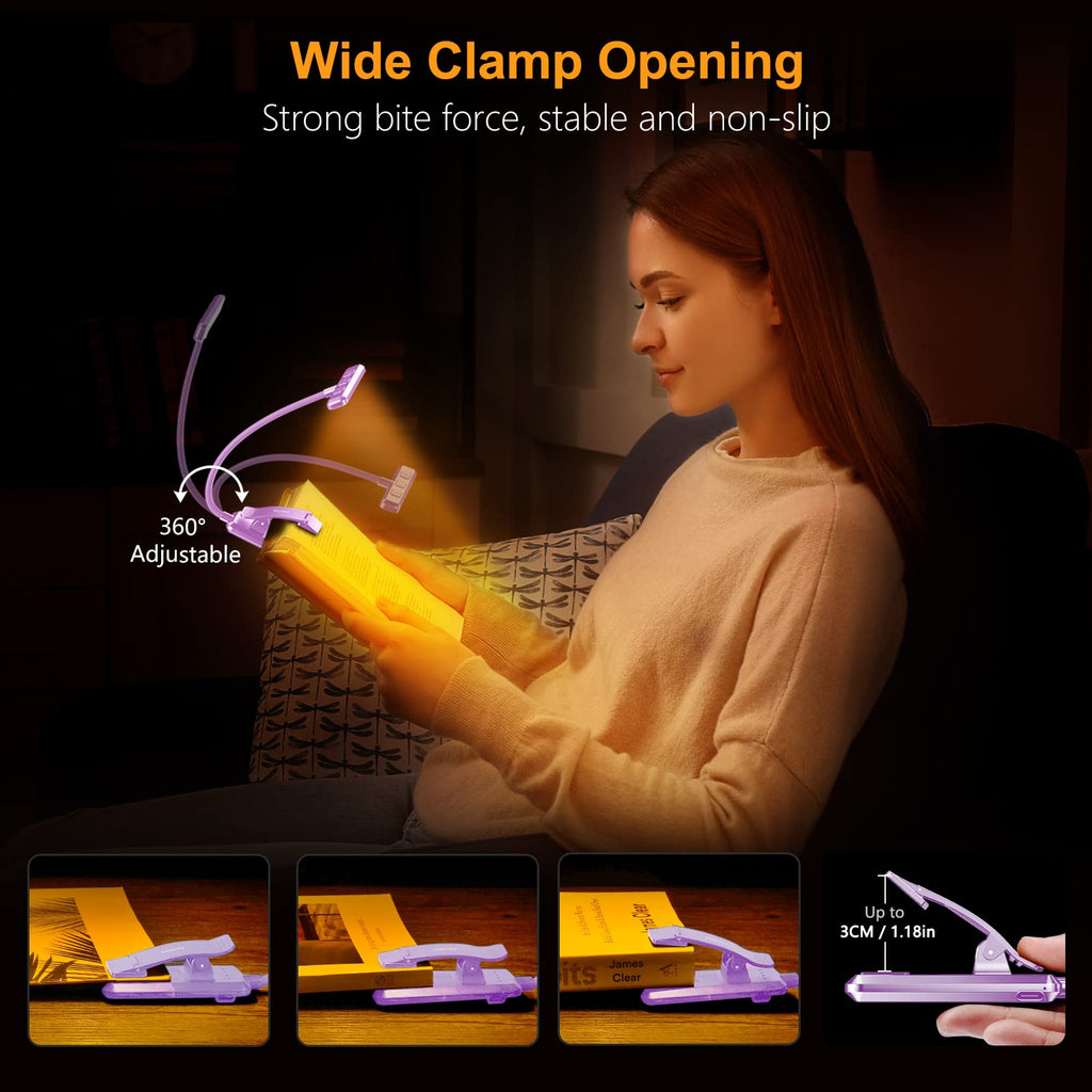 Gritin Lampe de Lecture 19LED Liseuse Clip Rechargeable Protection des Yeux | Gradation en Continu &3 Couleurs (Ambre/Blanc/Mixte), 360°Cou Flexible, Longue Durée, Légère&Portable pour Lire au Lit