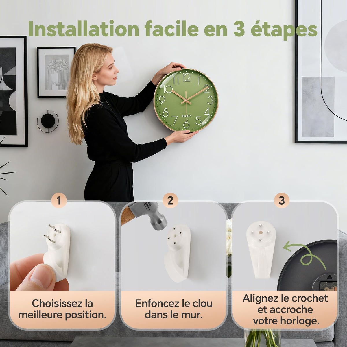 VIKMARI Horloge Murale 20 cm Moderne, Silencieuse, Or Rose, Cuisine, Salon | Décoration cuisine, horloge design moderne, grands chiffres 3D, silencieuse sans tic-tac, idéale pour salon et chambre