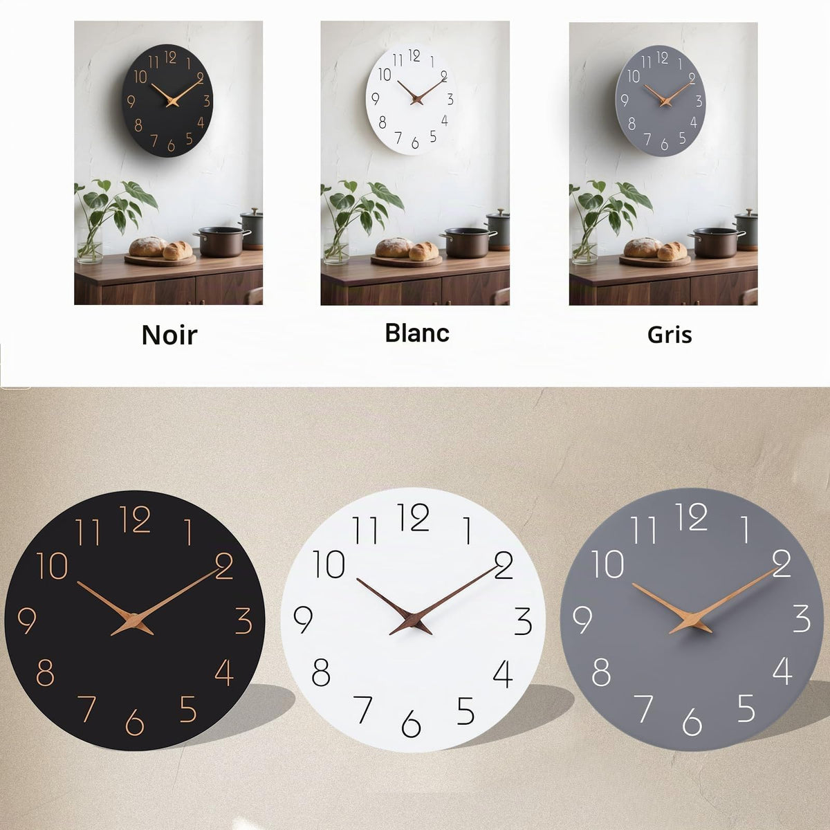 Mosewa Horloge Murale, 20cm Silencieuse sans tic-tac, Design Moderne en Bois, Parfaite pour la Décoration de la Chambre, du Salon, de la Cuisine, de la Salle de Bain et du Bureau, Noire