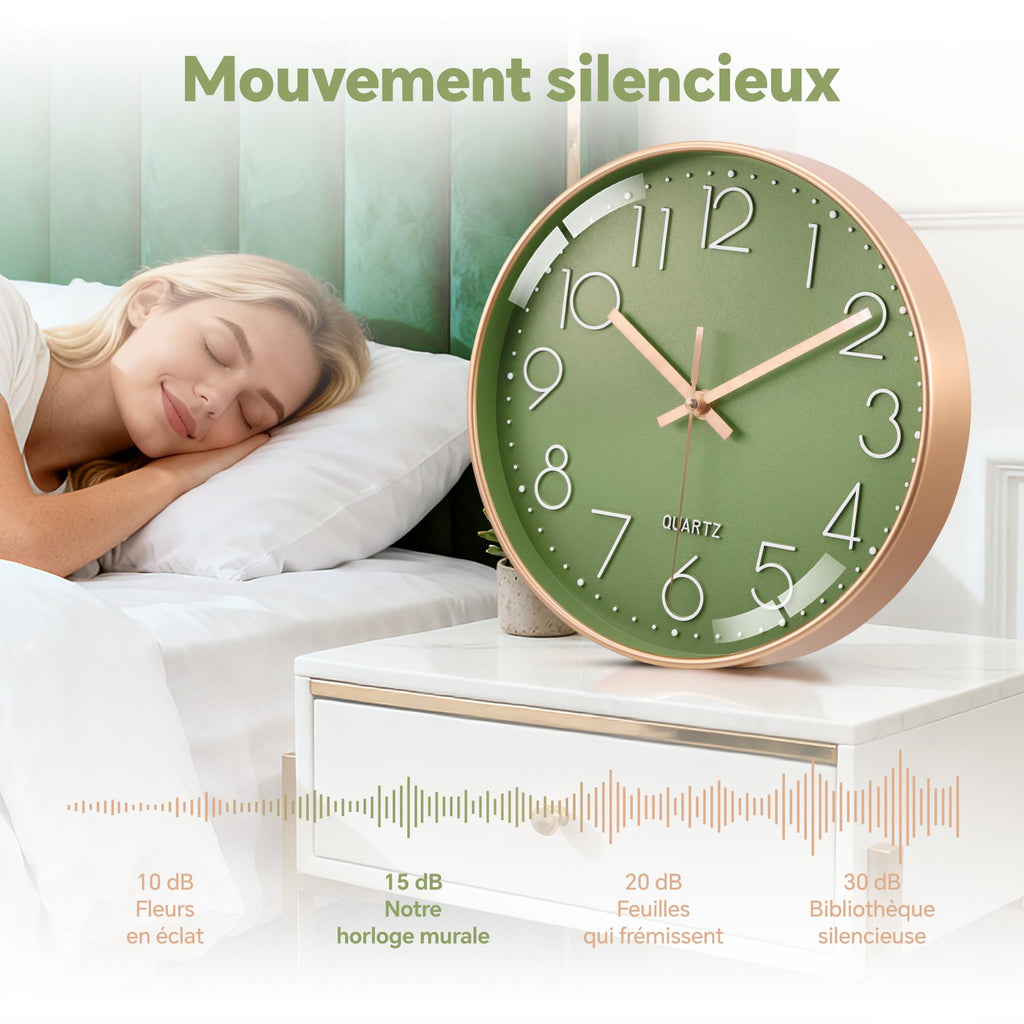 VIKMARI Horloge Murale 20 cm Moderne, Silencieuse, Or Rose, Cuisine, Salon | Décoration cuisine, horloge design moderne, grands chiffres 3D, silencieuse sans tic-tac, idéale pour salon et chambre