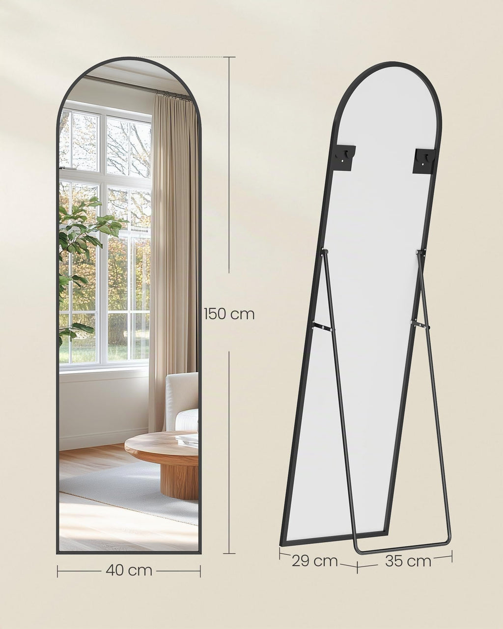 SONGMICS Miroir Intégral, 160 x 50 cm, Miroir Arqué sur Pied, à Poser au Sol, Cadre en Alliage d’Aluminium, Verre Trempé, pour Chambre, Salon, Dressing, Noir d'encre LFM031B01 | Cadre en alliage d'aluminium pour chambre à coucher, salon, vestiaire, noir m