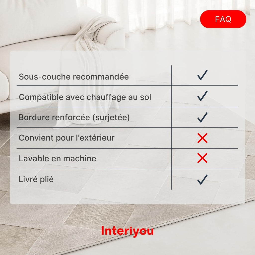 Interiyou Tapis Salon à Poils Courts Cannes - 120x170 Crème - Motif bohème scandinave avec Effet 3D - Plat et géométrique - Poil Ras pour Chambre, Couloir, Bureau