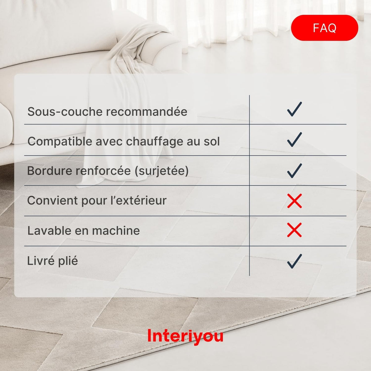 Interiyou Tapis Salon à Poils Courts Cannes - 120x170 Crème - Motif bohème scandinave avec Effet 3D - Plat et géométrique - Poil Ras pour Chambre, Couloir, Bureau