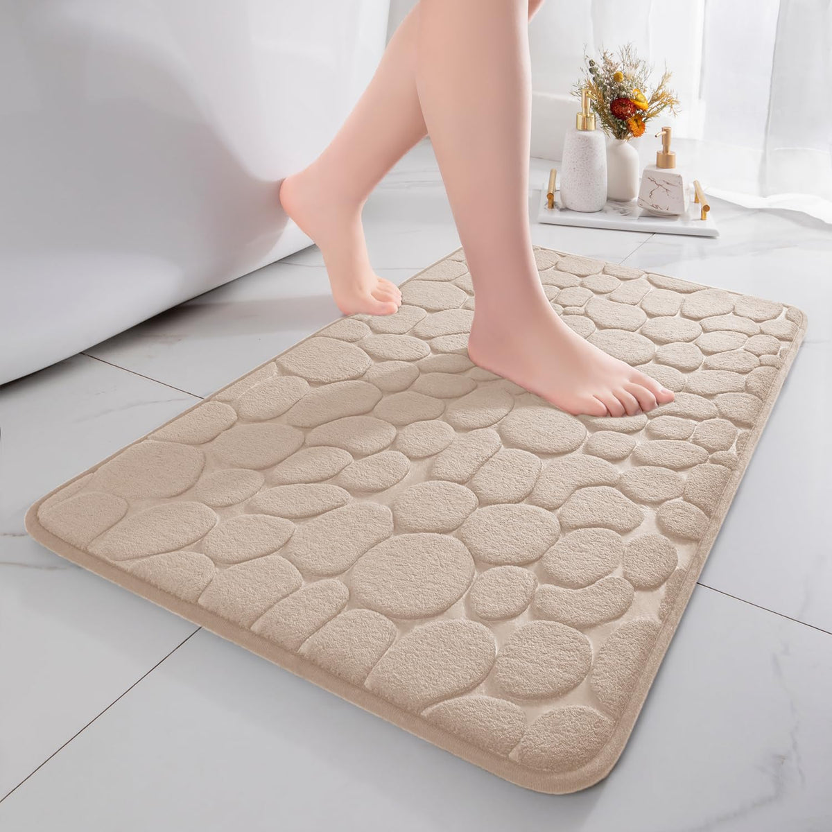 chakme Tapis de Bain en Mousse à mémoire de Forme - Tapis de Douche Absorbant - Tapis de Bain - Tapis décoratif - Antidérapant - pour Salle de Bain et Salon - 43 x 61 cm - Gris foncé