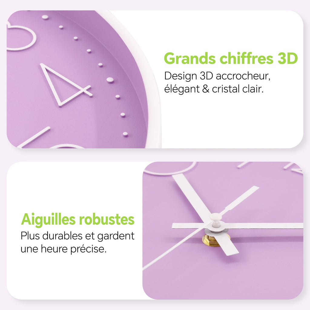 VIKMARI Horloge Murale 20 cm Moderne, Silencieuse, Or Rose, Cuisine, Salon | Décoration cuisine, horloge design moderne, grands chiffres 3D, silencieuse sans tic-tac, idéale pour salon et chambre