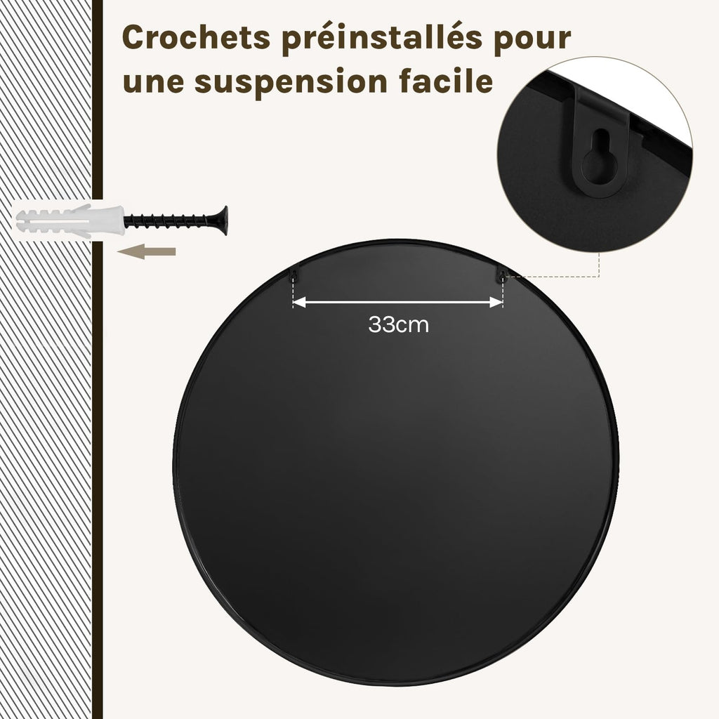 WOLTU Miroir Mural Rond, Miroir Salle de Bain, Ø50 cm, Doré | Cadre en Métal, Miroir Rond Décoratif pour Entrée, Chambre, Maquillage, Couloir, Moderne