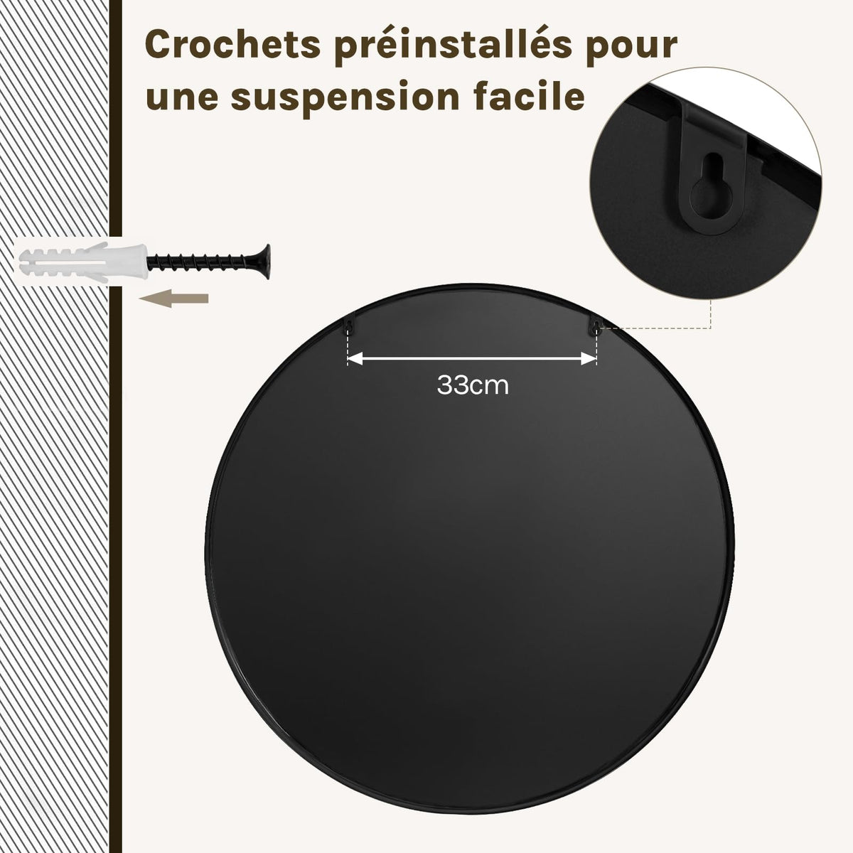 WOLTU Miroir Mural Rond, Miroir Salle de Bain, Ø50 cm, Doré | Cadre en Métal, Miroir Rond Décoratif pour Entrée, Chambre, Maquillage, Couloir, Moderne