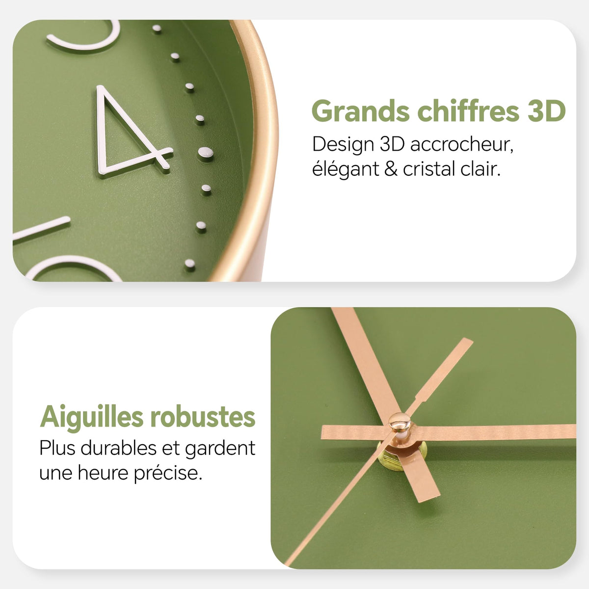 VIKMARI Horloge Murale 20 cm Moderne, Silencieuse, Or Rose, Cuisine, Salon | Décoration cuisine, horloge design moderne, grands chiffres 3D, silencieuse sans tic-tac, idéale pour salon et chambre