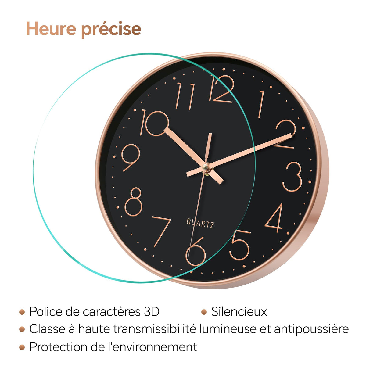 VIKMARI Horloge Murale 20 cm Moderne, Silencieuse, Or Rose, Cuisine, Salon | Décoration cuisine, horloge design moderne, grands chiffres 3D, silencieuse sans tic-tac, idéale pour salon et chambre