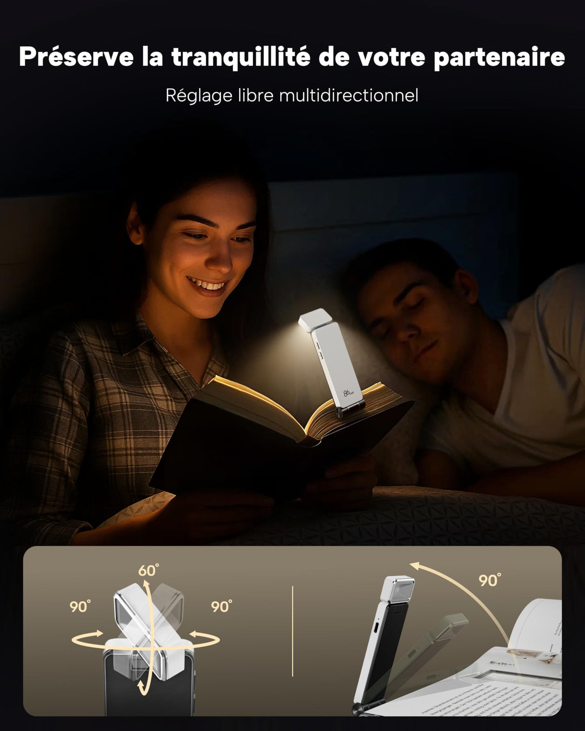 86lux Lampe de Lecture Rechargeable Liseuse LED USB-C, Vert | Lampe à Pince Marque-Page avec 3 Températures de Couleur, Jusqu'à 80H d'Autonomie