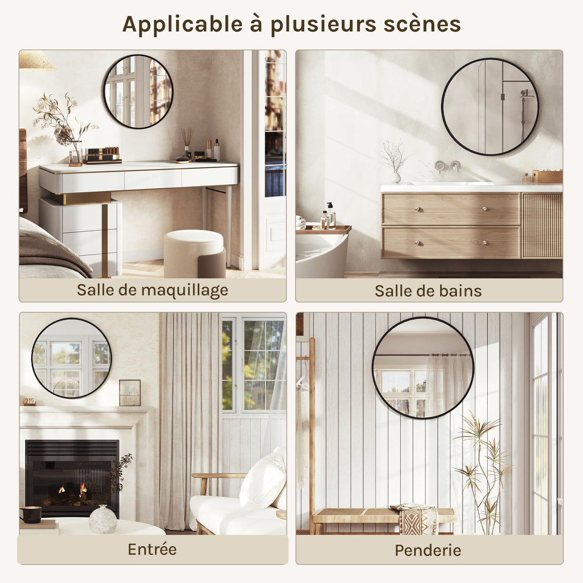 WOLTU Miroir Mural Rond, Miroir Salle de Bain, Ø50 cm, Doré | Cadre en Métal, Miroir Rond Décoratif pour Entrée, Chambre, Maquillage, Couloir, Moderne