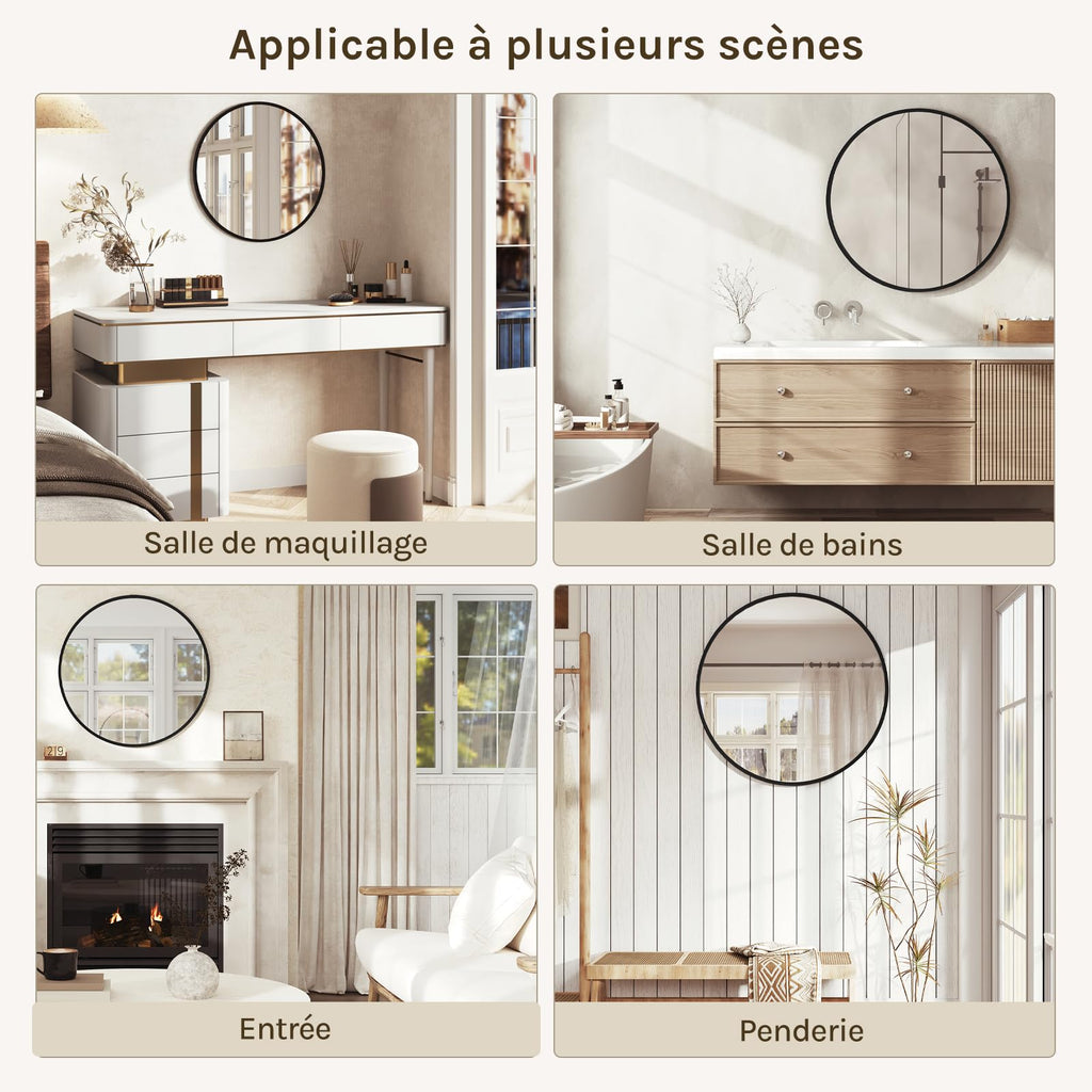 WOLTU Miroir Mural Rond, Miroir Salle de Bain, Ø50 cm, Doré | Cadre en Métal, Miroir Rond Décoratif pour Entrée, Chambre, Maquillage, Couloir, Moderne