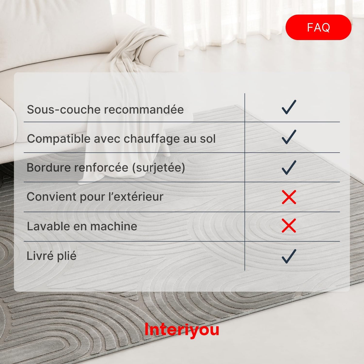 Interiyou Tapis Salon à Poils Courts Cannes - 120x170 Crème - Motif bohème scandinave avec Effet 3D - Plat et géométrique - Poil Ras pour Chambre, Couloir, Bureau