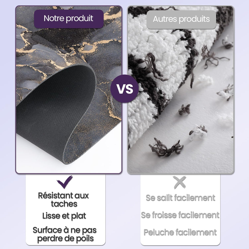 DEXI Tapis de Bain Antidérapant Ultra Mince 40x60cm Noir | Super Absorbant, Sèche Rapide, Motif Marbre Moderne, Facile à Nettoyer, pour Salle de Bain, Baignoire et Douche