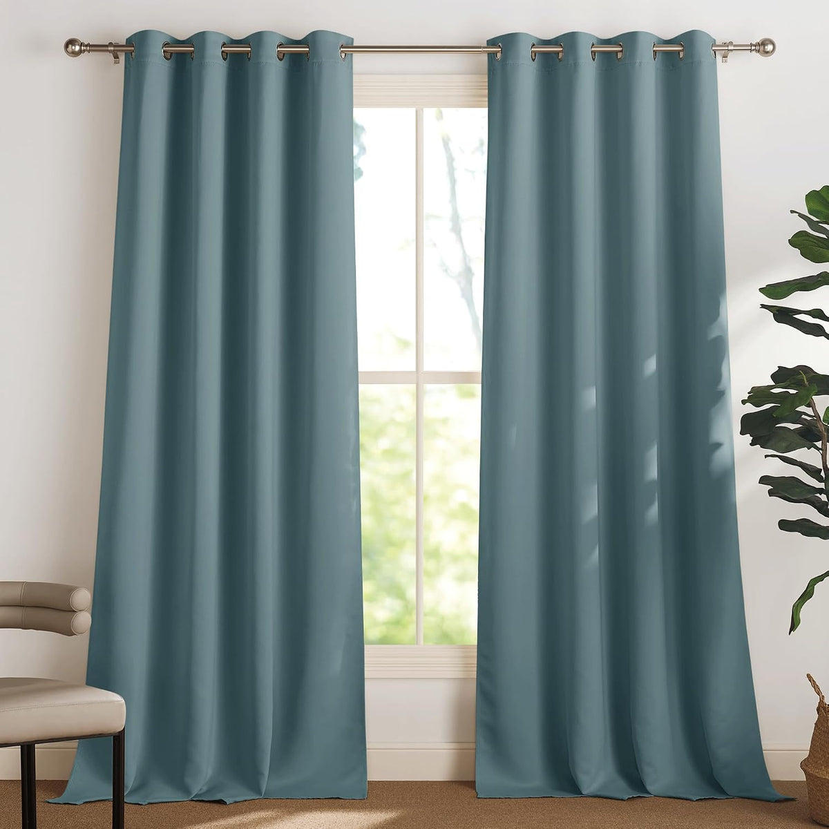 PONY DANCE Lot de 2 Rideau Occultant Thermique Isolant Anti Froid et Chaleur 140x240 (lxH) Tenture Opaque à Oeillets Isolation Lumiere Uv Decoration Chambre Maison Salon Intérieurs, Gris | 140x240 (lxH),Tenture Opaque à Oeillets, Isolation Lumiere anti Uv