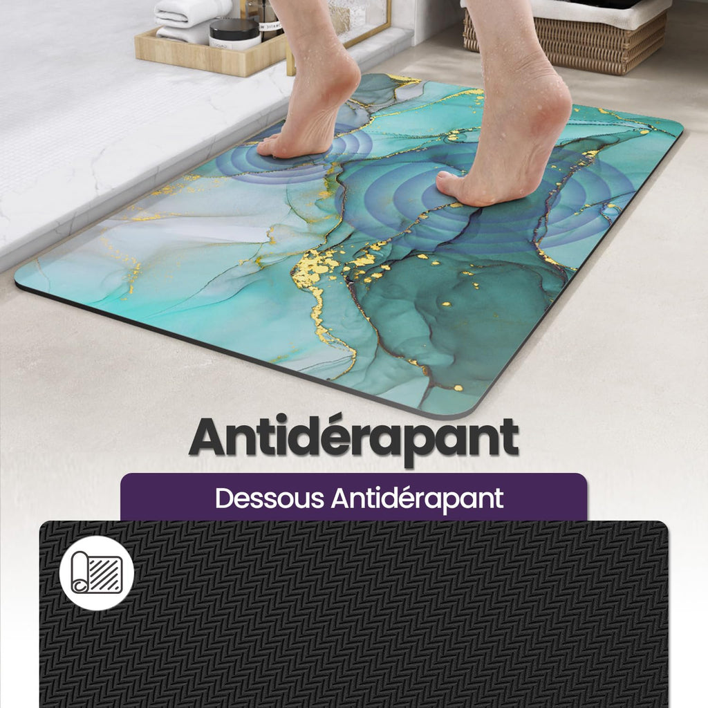 DEXI Tapis de Bain Antidérapant Ultra Mince 40x60cm Noir | Super Absorbant, Sèche Rapide, Motif Marbre Moderne, Facile à Nettoyer, pour Salle de Bain, Baignoire et Douche
