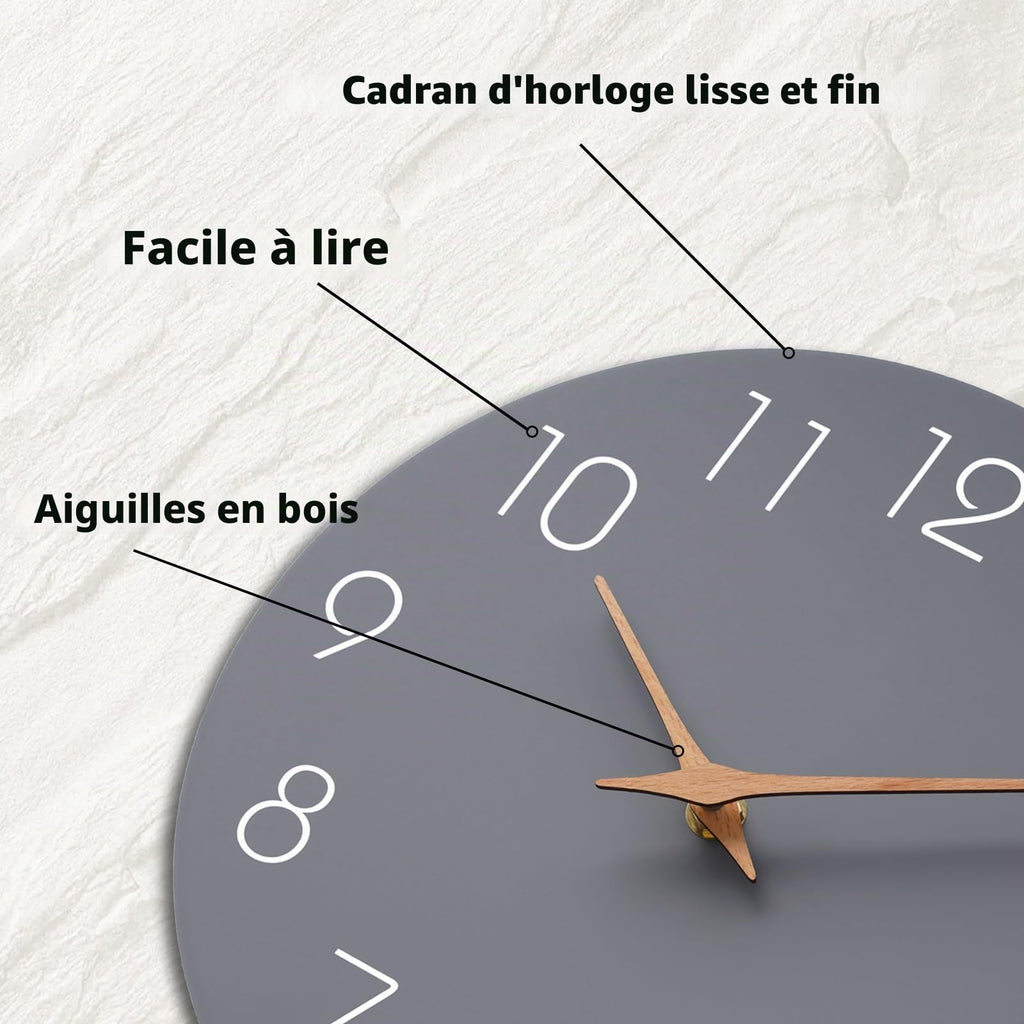 Mosewa Horloge Murale, 20cm Silencieuse sans tic-tac, Design Moderne en Bois, Parfaite pour la Décoration de la Chambre, du Salon, de la Cuisine, de la Salle de Bain et du Bureau, Noire