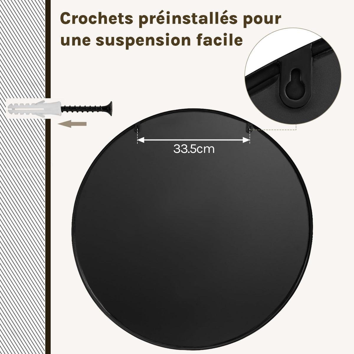 WOLTU Miroir Mural Rond, Miroir Salle de Bain, Ø50 cm, Doré | Cadre en Métal, Miroir Rond Décoratif pour Entrée, Chambre, Maquillage, Couloir, Moderne