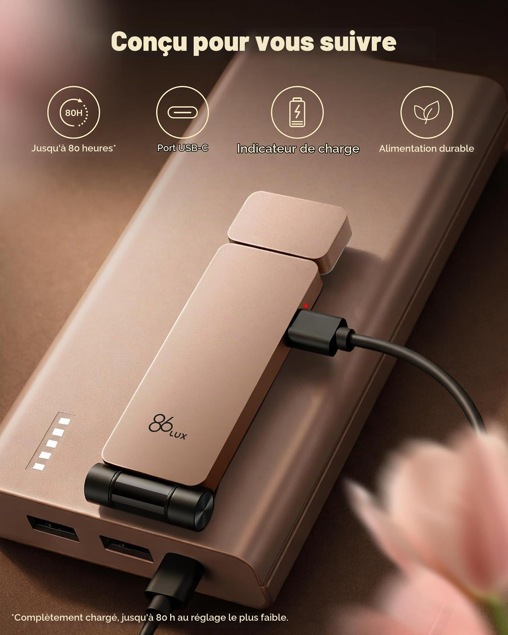 86lux Lampe de Lecture Rechargeable Liseuse LED USB-C, Vert | Lampe à Pince Marque-Page avec 3 Températures de Couleur, Jusqu'à 80H d'Autonomie