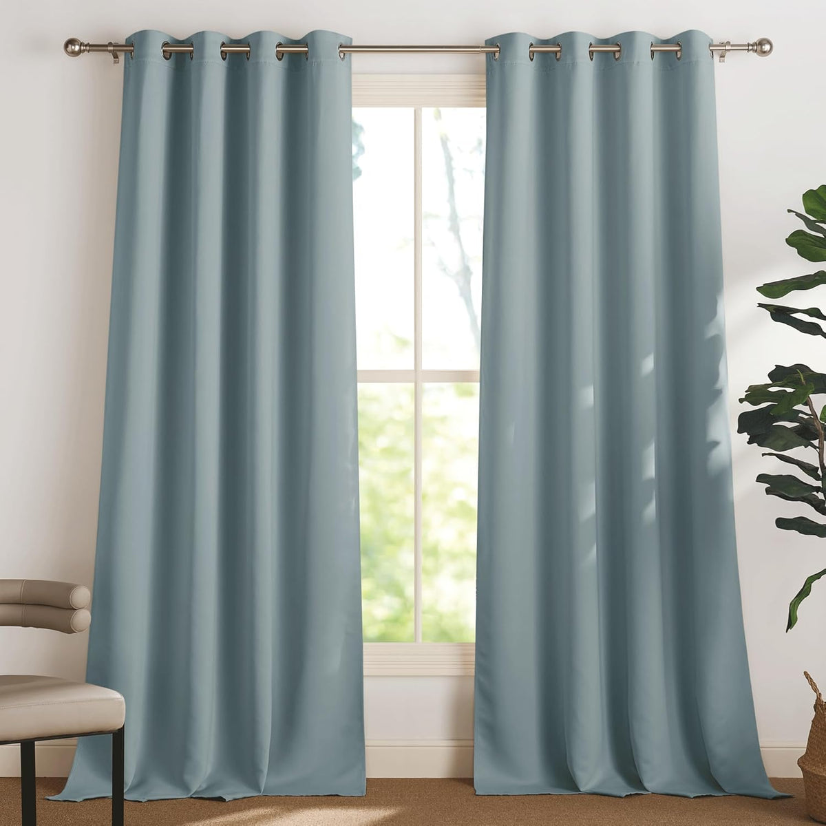 PONY DANCE Lot de 2 Rideau Occultant Thermique Isolant Anti Froid et Chaleur 140x240 (lxH) Tenture Opaque à Oeillets Isolation Lumiere Uv Decoration Chambre Maison Salon Intérieurs, Gris | 140x240 (lxH),Tenture Opaque à Oeillets, Isolation Lumiere anti Uv