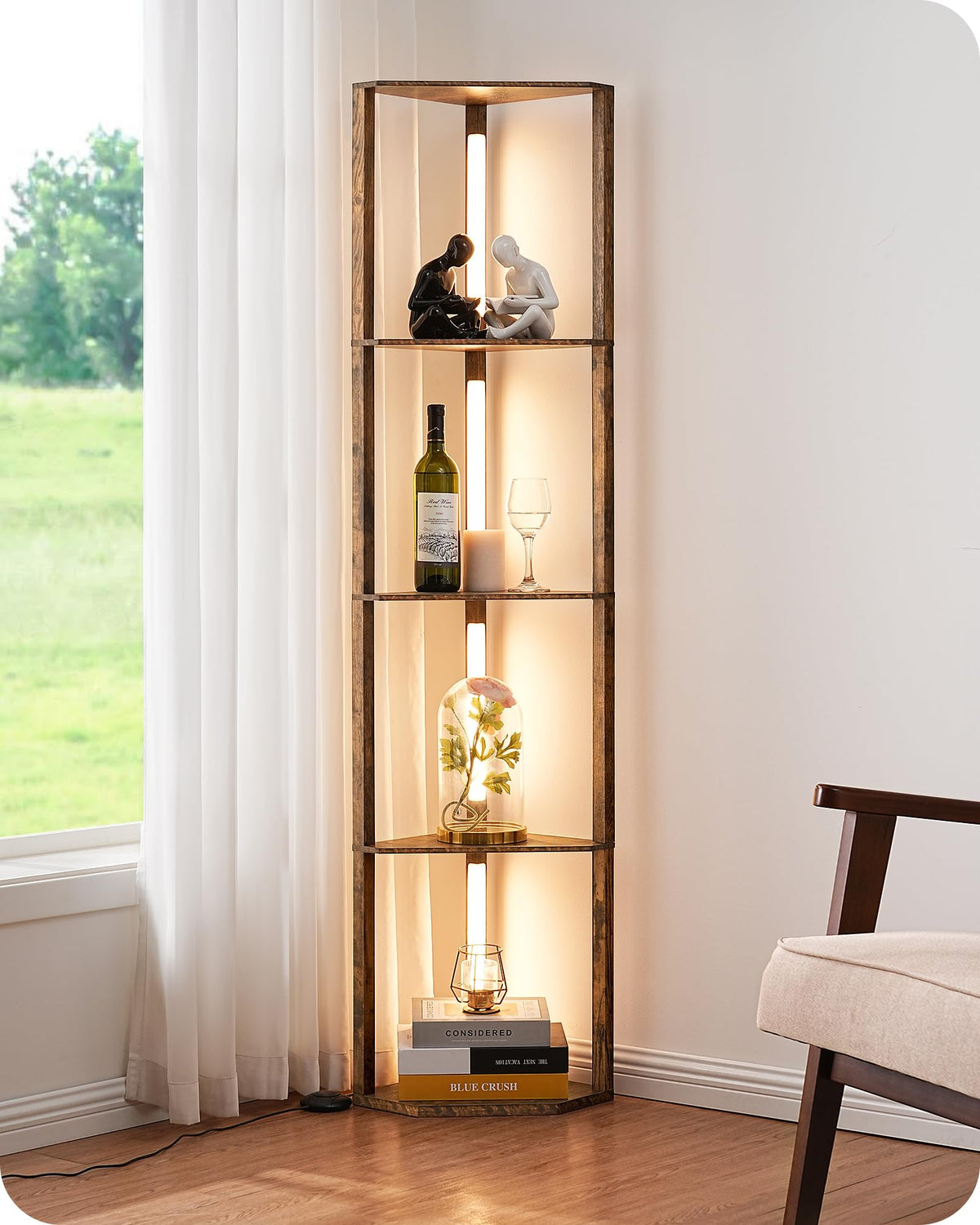 EDISHINE Lampadaire avec Étagère pour Salon, LED Dimmable, Noir | 3 Températures de Couleur, Lampadaire LED avec Tige Pivotante à 360°, Interrupteur au Pied, Étagère d’Angle Éclairée