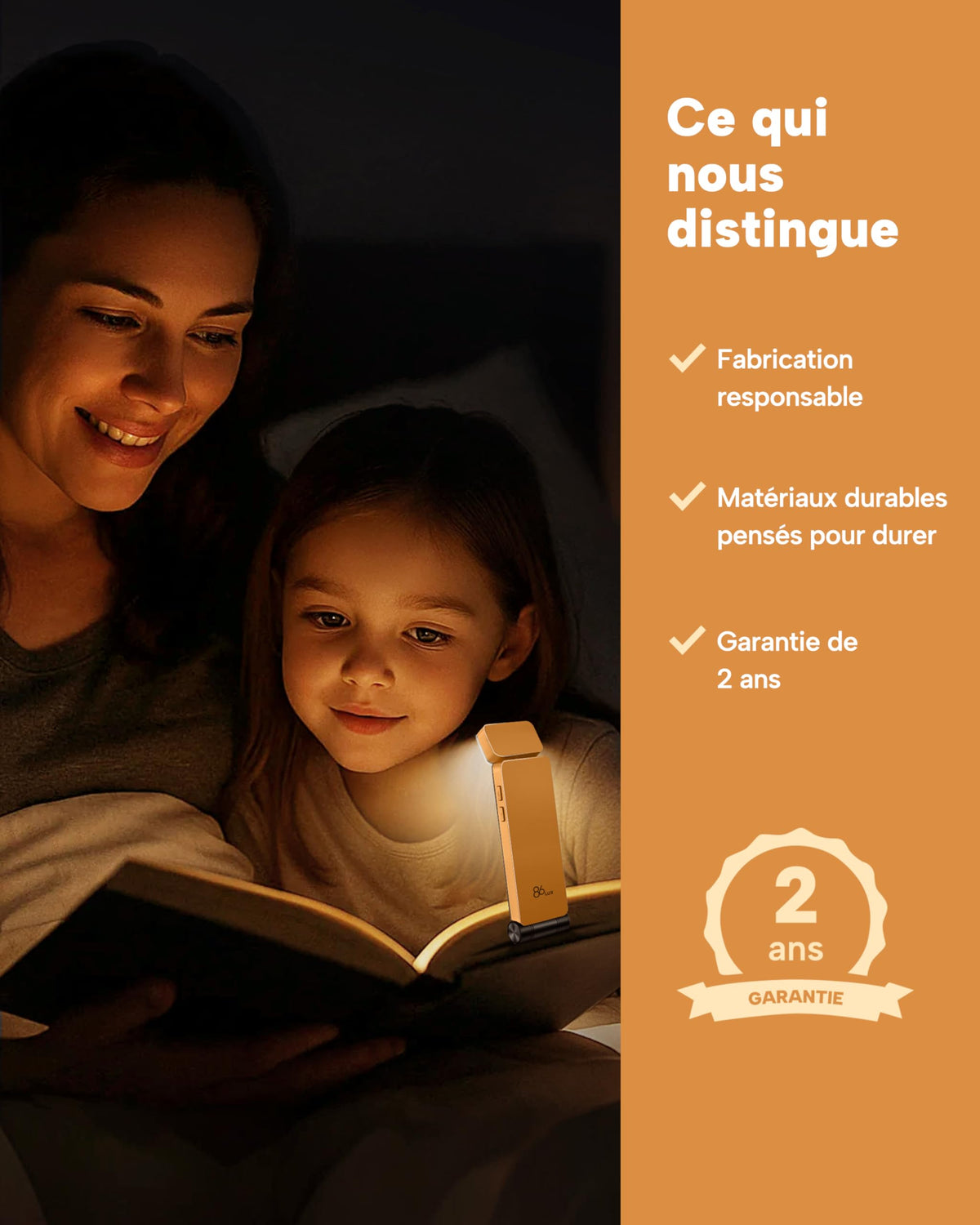 86lux Lampe de Lecture Rechargeable Liseuse LED USB-C, Vert | Lampe à Pince Marque-Page avec 3 Températures de Couleur, Jusqu'à 80H d'Autonomie