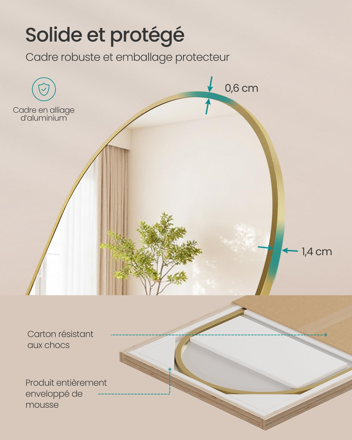 SONGMICS Miroir Intégral, 160 x 50 cm, Miroir Arqué sur Pied, à Poser au Sol, Cadre en Alliage d’Aluminium, Verre Trempé, pour Chambre, Salon, Dressing, Noir d'encre LFM031B01 | Cadre en alliage d'aluminium pour chambre à coucher, salon, vestiaire, noir m