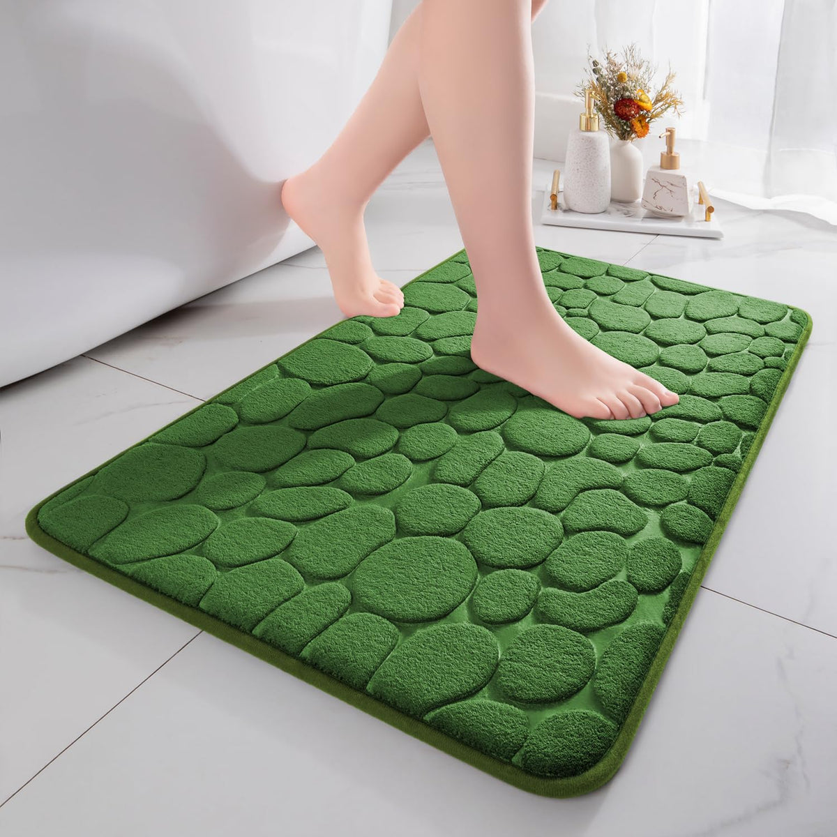 chakme Tapis de Bain en Mousse à mémoire de Forme - Tapis de Douche Absorbant - Tapis de Bain - Tapis décoratif - Antidérapant - pour Salle de Bain et Salon - 43 x 61 cm - Gris foncé