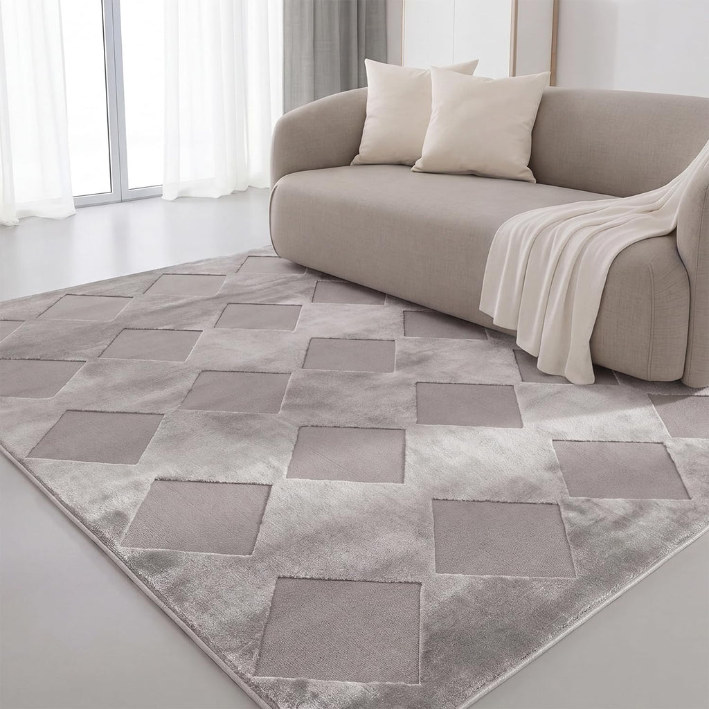 Interiyou Tapis Salon à Poils Courts Cannes - 120x170 Crème - Motif bohème scandinave avec Effet 3D - Plat et géométrique - Poil Ras pour Chambre, Couloir, Bureau