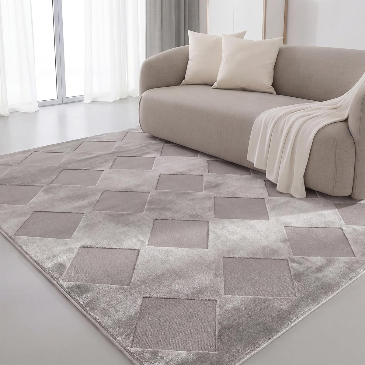 Interiyou Tapis Salon à Poils Courts Cannes - 120x170 Crème - Motif bohème scandinave avec Effet 3D - Plat et géométrique - Poil Ras pour Chambre, Couloir, Bureau