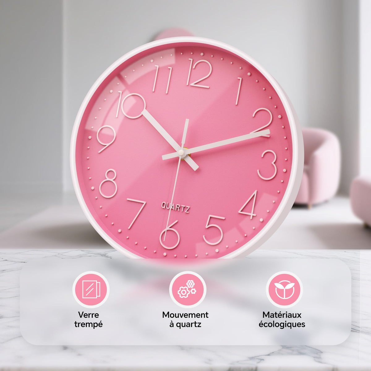 VIKMARI Horloge Murale 20 cm Moderne, Silencieuse, Or Rose, Cuisine, Salon | Décoration cuisine, horloge design moderne, grands chiffres 3D, silencieuse sans tic-tac, idéale pour salon et chambre