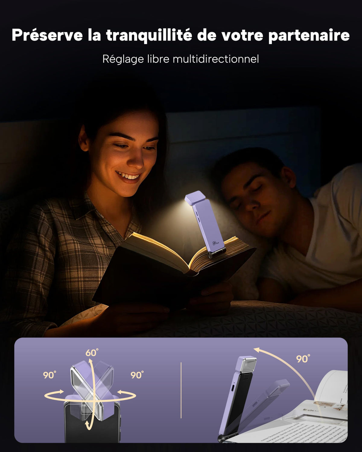 86lux Lampe de Lecture Rechargeable Liseuse LED USB-C, Vert | Lampe à Pince Marque-Page avec 3 Températures de Couleur, Jusqu'à 80H d'Autonomie