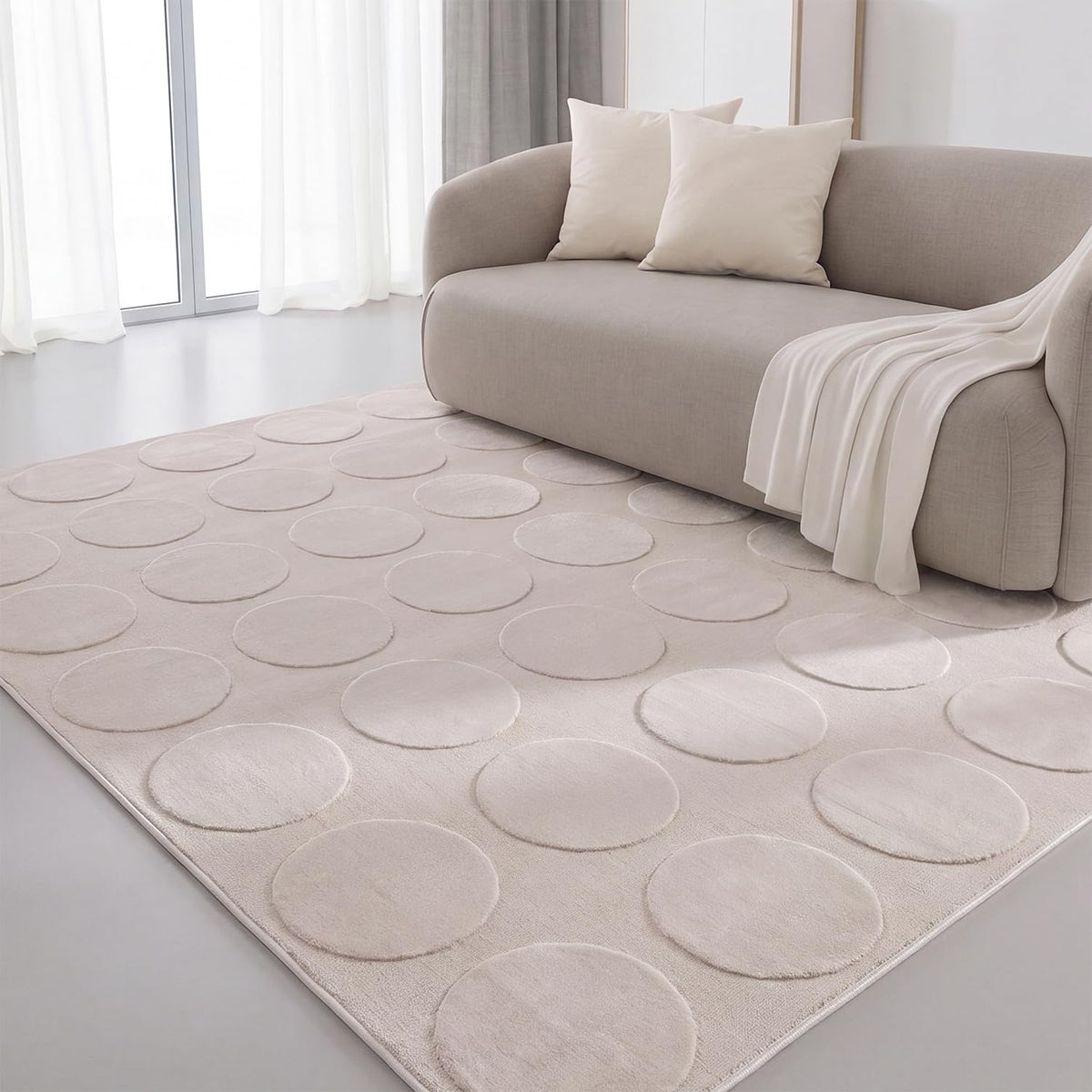 Interiyou Tapis Salon à Poils Courts Cannes - 120x170 Crème - Motif bohème scandinave avec Effet 3D - Plat et géométrique - Poil Ras pour Chambre, Couloir, Bureau
