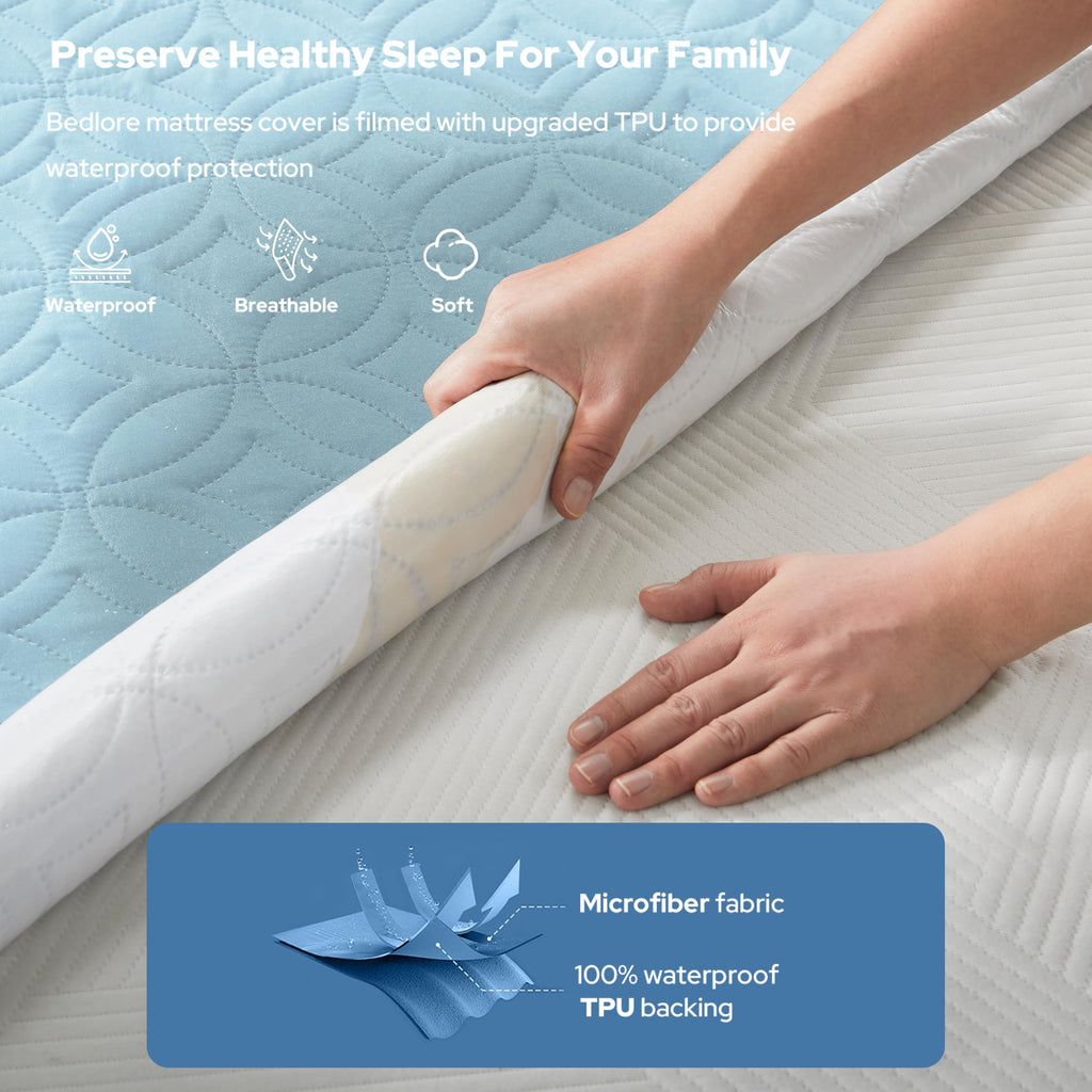 Protège-matelas imperméable BEDLORE, taille King | Bonnets profonds adaptés aux matelas de 15 à 46 cm (6 à 18 pouces), housse douce, silencieuse et résistante aux salissures, lavable (pour maison, chambre, hôtel) – Gris