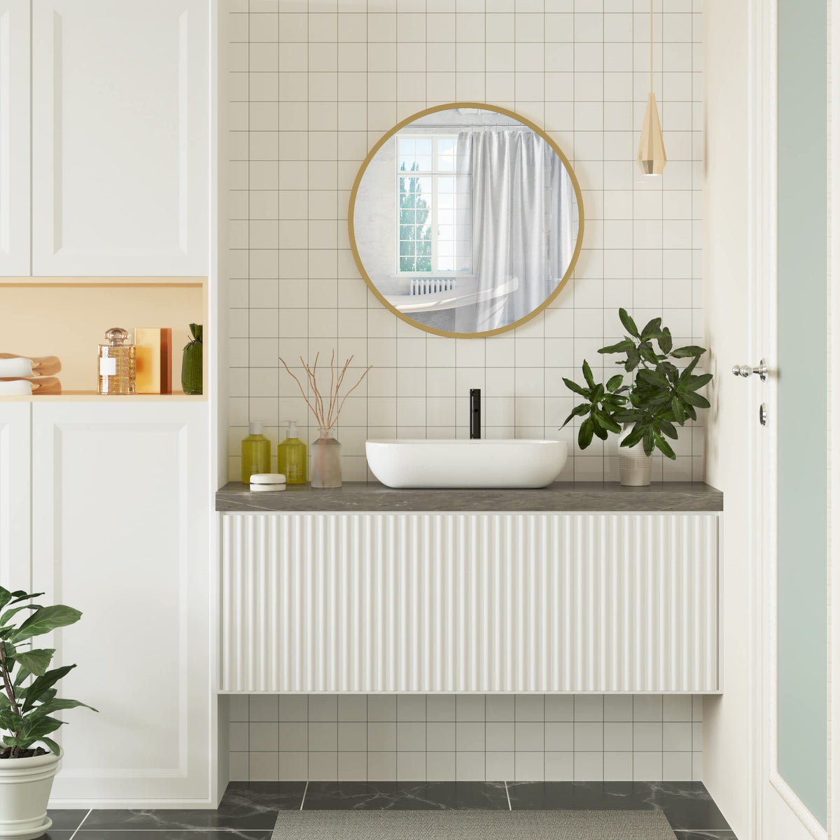 WOLTU Miroir Mural Rond, Miroir Salle de Bain, Ø50 cm, Doré | Cadre en Métal, Miroir Rond Décoratif pour Entrée, Chambre, Maquillage, Couloir, Moderne